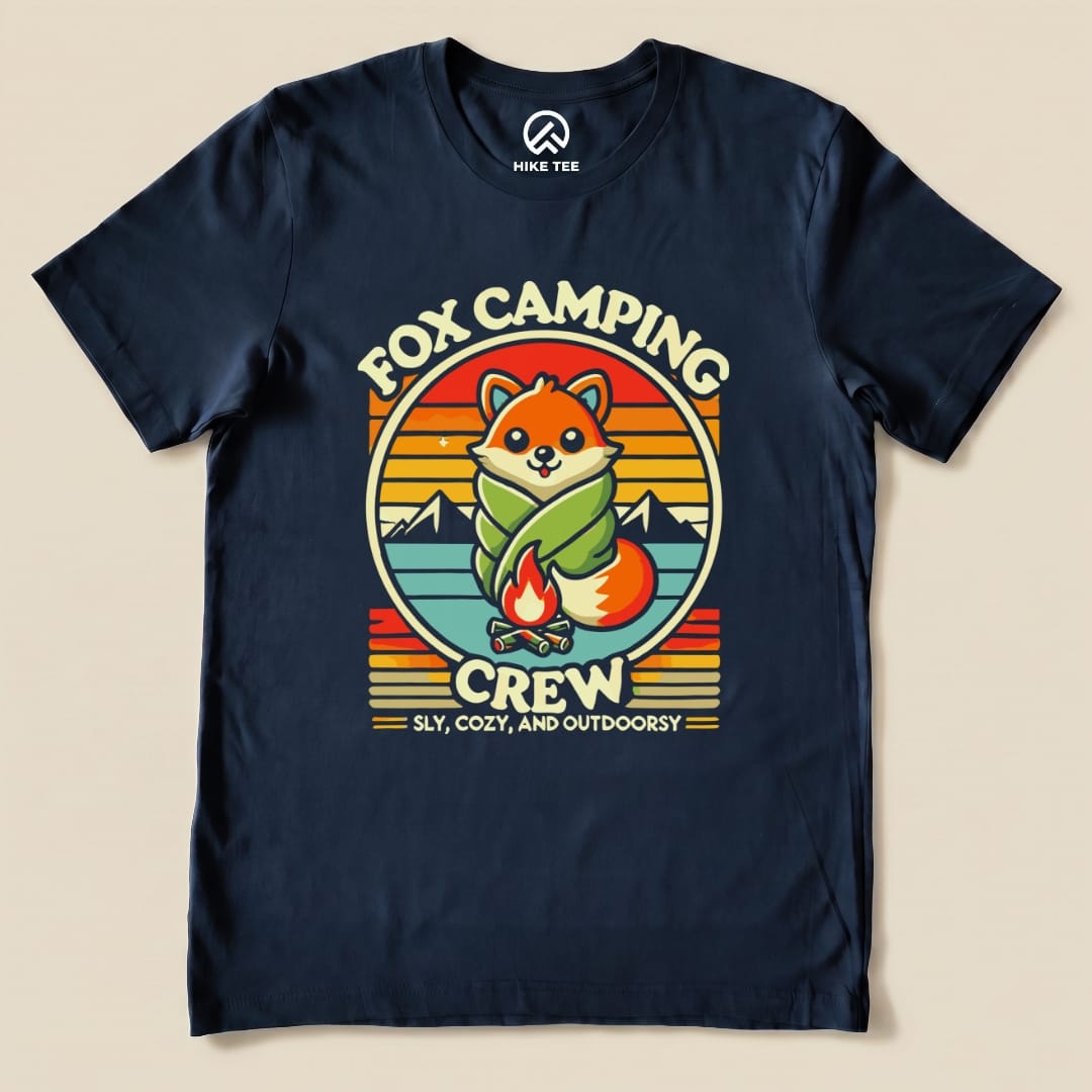 Retro Fox Camping Crew Shirt Hike Tee T-Shirt Navy / S
