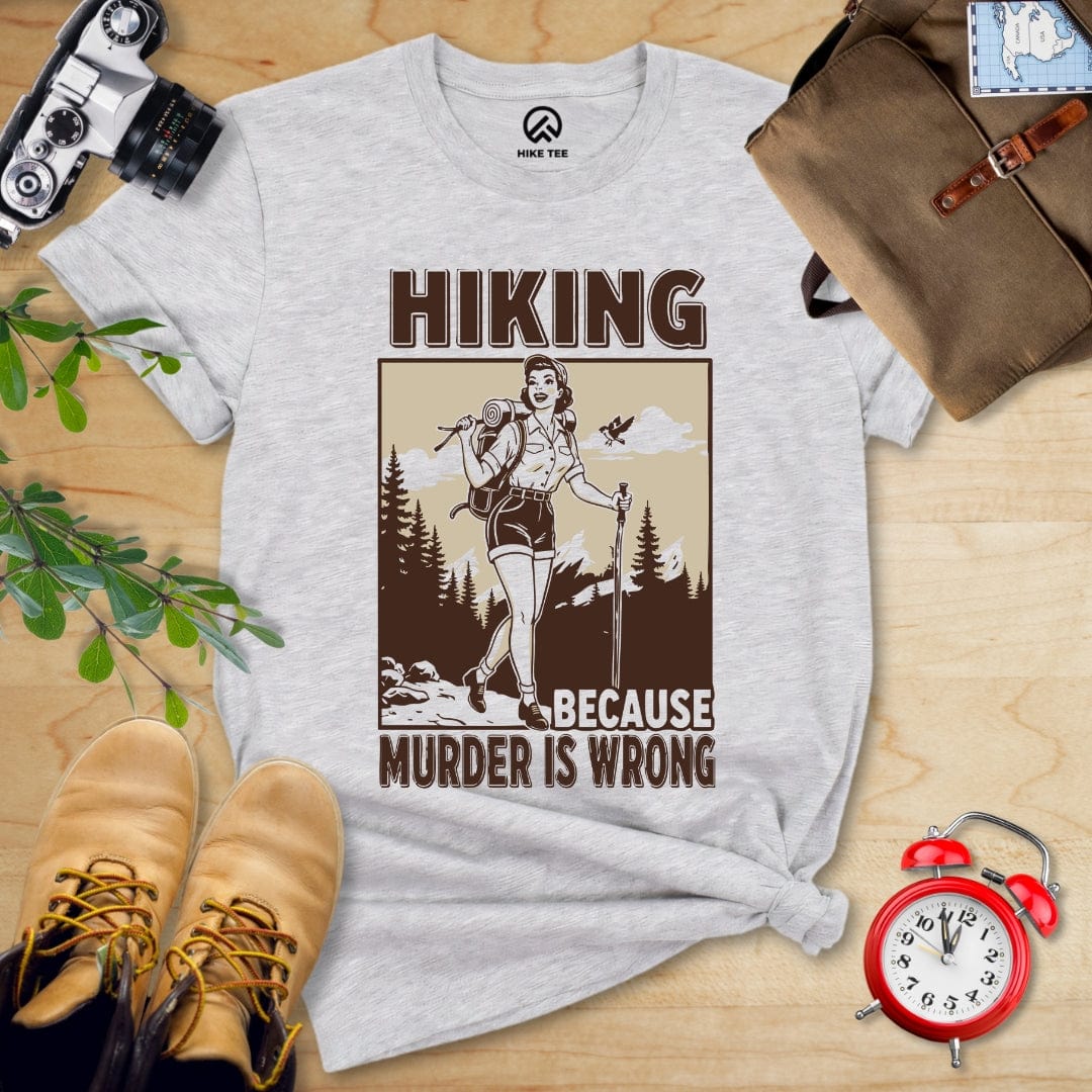 Hike Tee T-Shirt Athletic Heather / S Retro Hiking Because Shirt