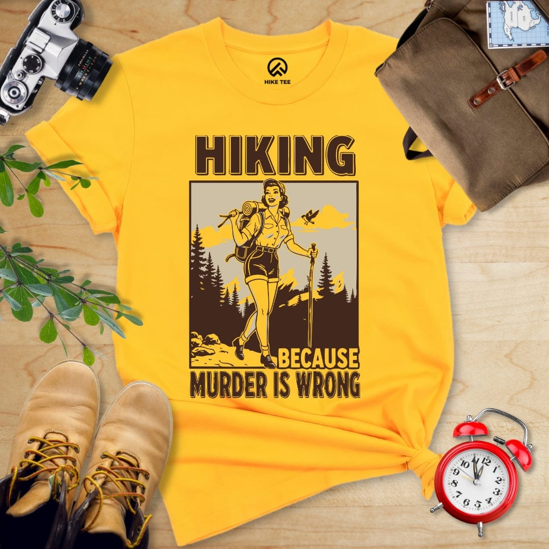 Hike Tee T-Shirt Gold / S Retro Hiking Because Shirt