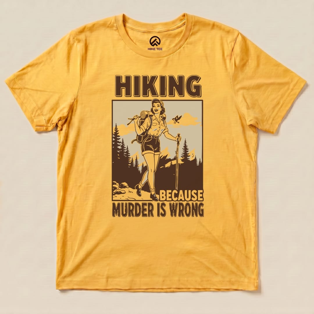 Hike Tee T-Shirt Gold / S Retro Hiking Because Shirt