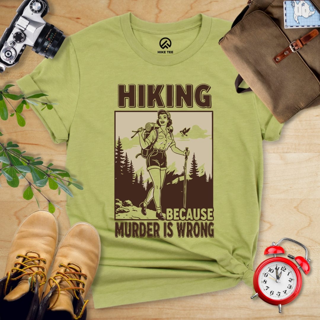 Hike Tee T-Shirt Heather Green / S Retro Hiking Because Shirt