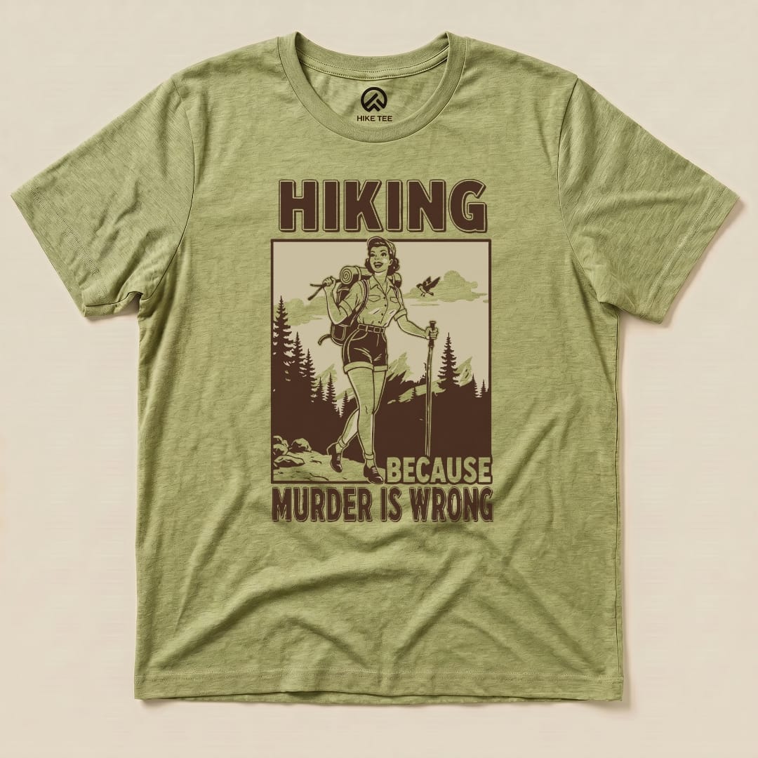 Hike Tee T-Shirt Heather Green / S Retro Hiking Because Shirt