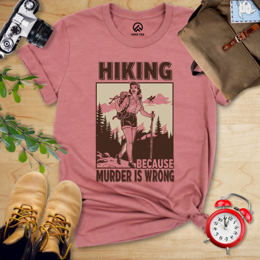 Hike Tee T-Shirt Heather Mauve / S Retro Hiking Because Shirt