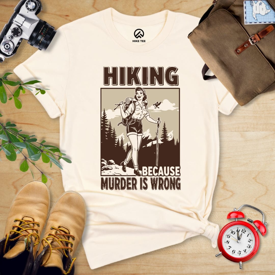 Hike Tee T-Shirt Natural / S Retro Hiking Because Shirt