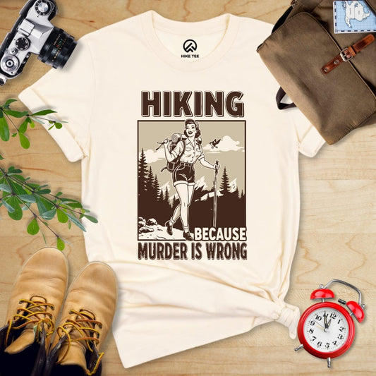 Hike Tee T-Shirt Natural / S Retro Hiking Because Shirt