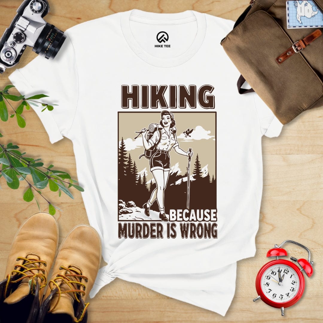 Hike Tee T-Shirt White / S Retro Hiking Because Shirt