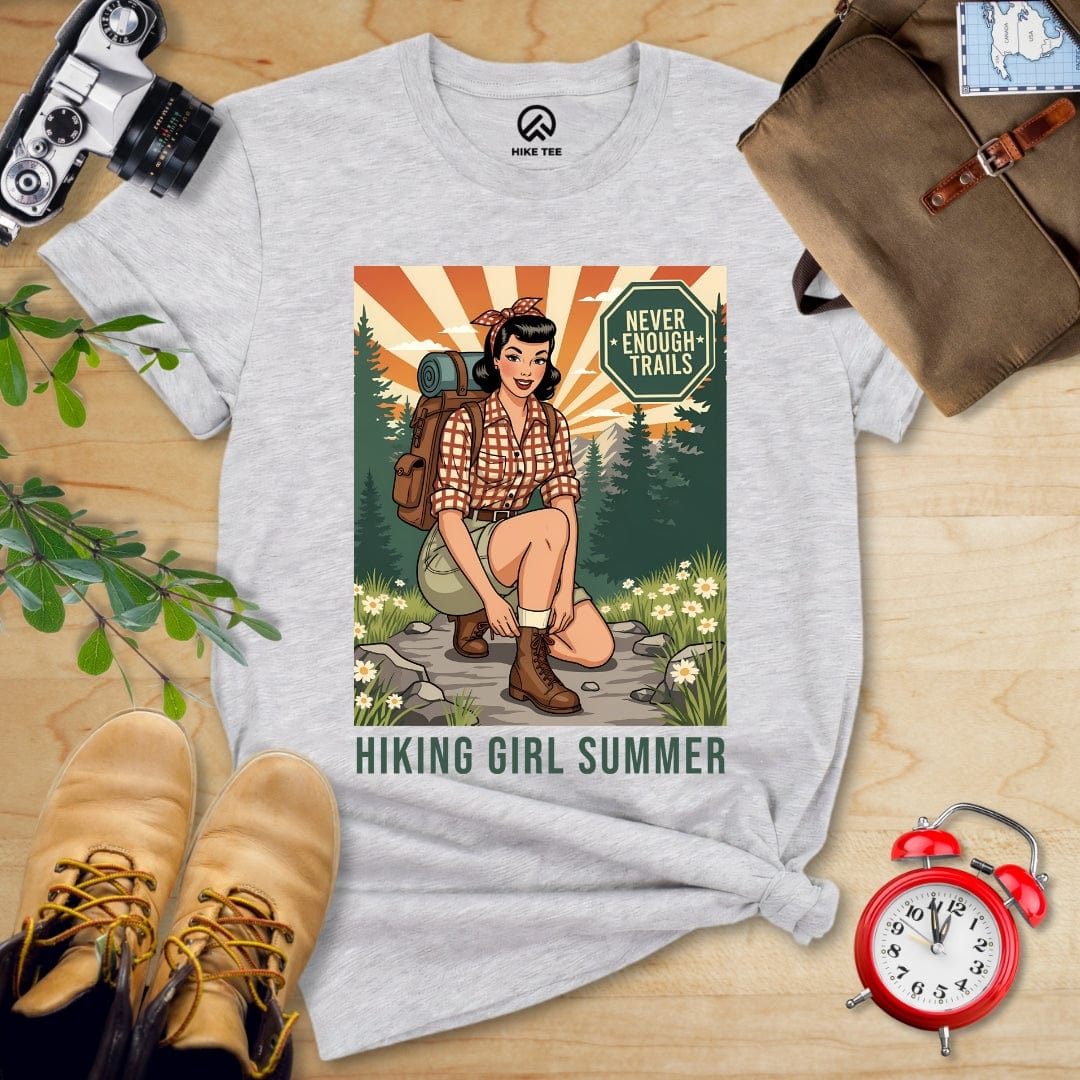 Hike Tee T-Shirt Athletic Heather / S Retro Hiking Girl Shirt