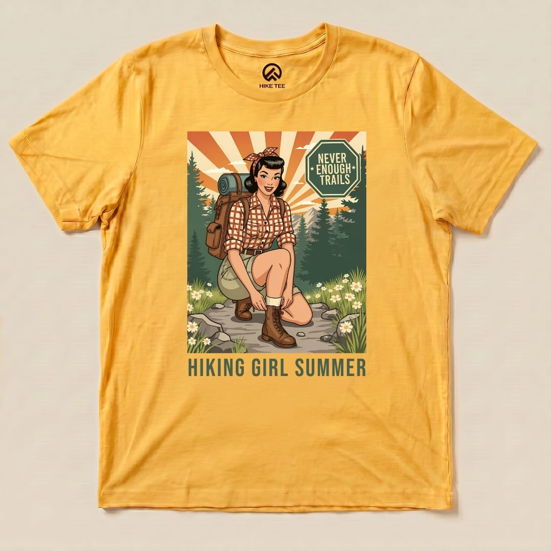 Hike Tee T-Shirt Gold / S Retro Hiking Girl Shirt