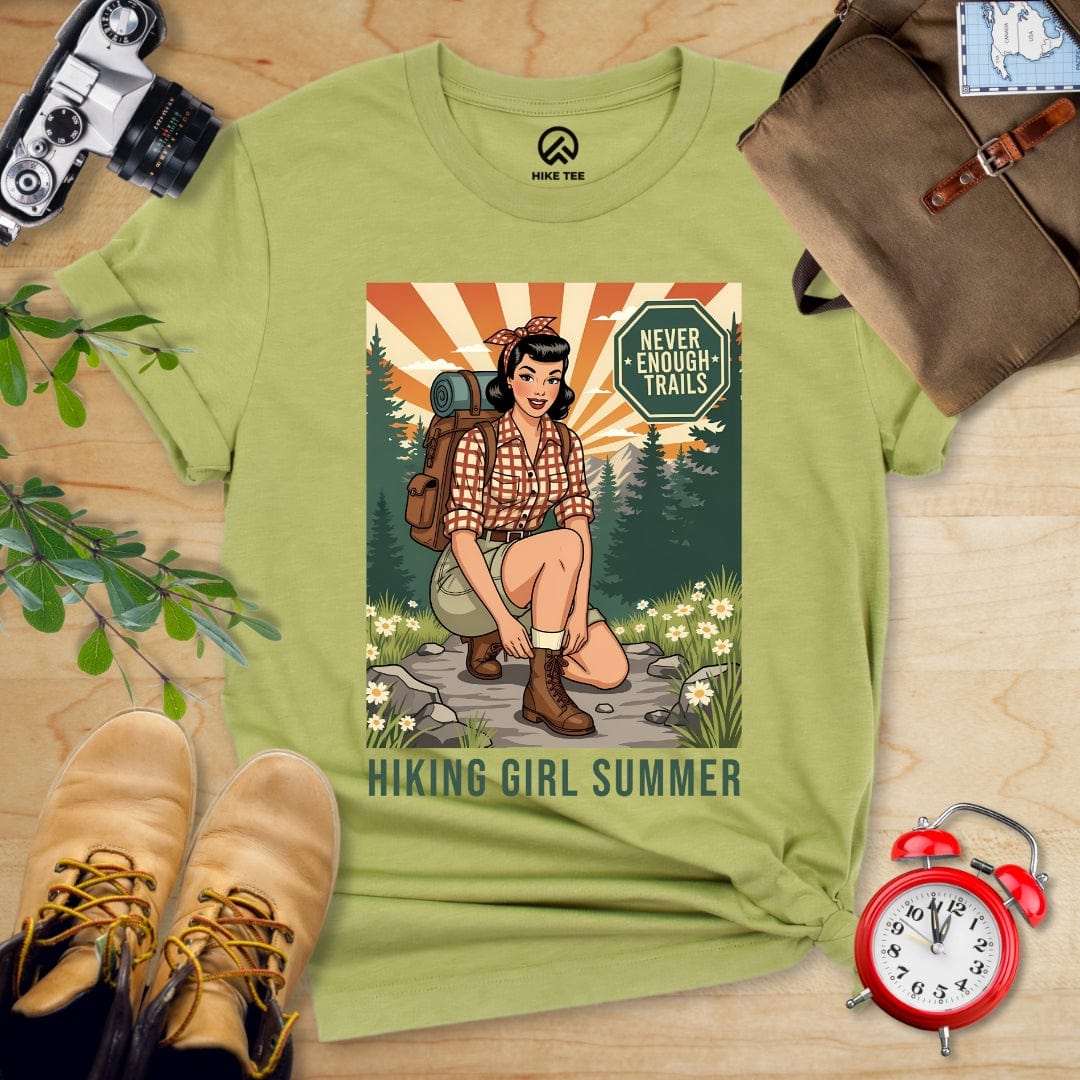 Hike Tee T-Shirt Heather Green / S Retro Hiking Girl Shirt