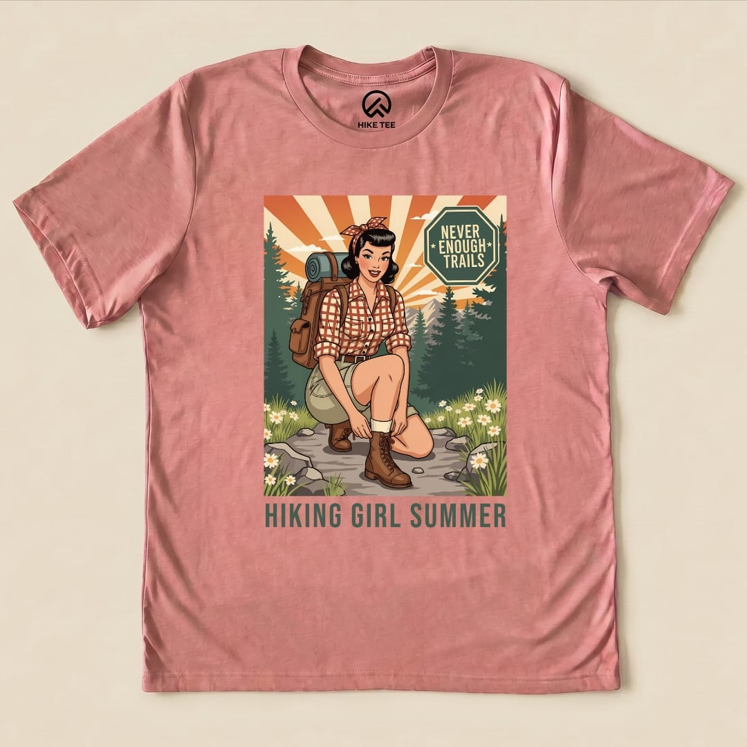 Hike Tee T-Shirt Heather Mauve / S Retro Hiking Girl Shirt
