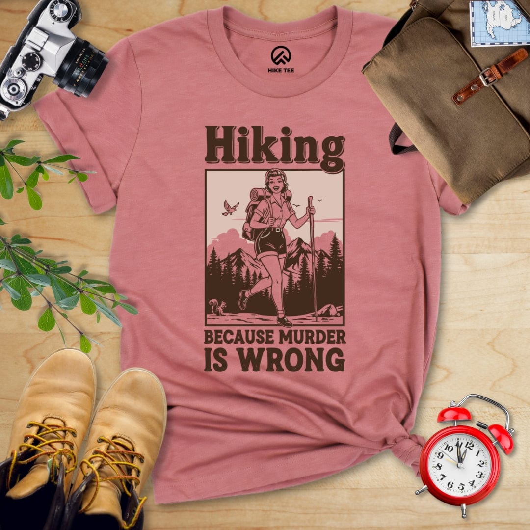 Hike Tee T-Shirt Heather Mauve / S Retro Hiking Morder is Wrong Shirt