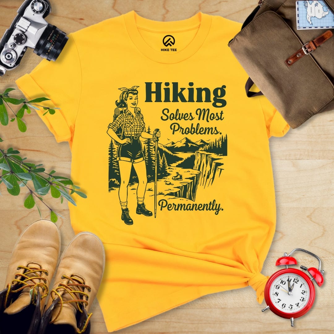 Hike Tee T-Shirt Gold / S Retro Hiking Problems Solved Shirt