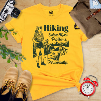 Hike Tee T-Shirt Gold / S Retro Hiking Problems Solved Shirt