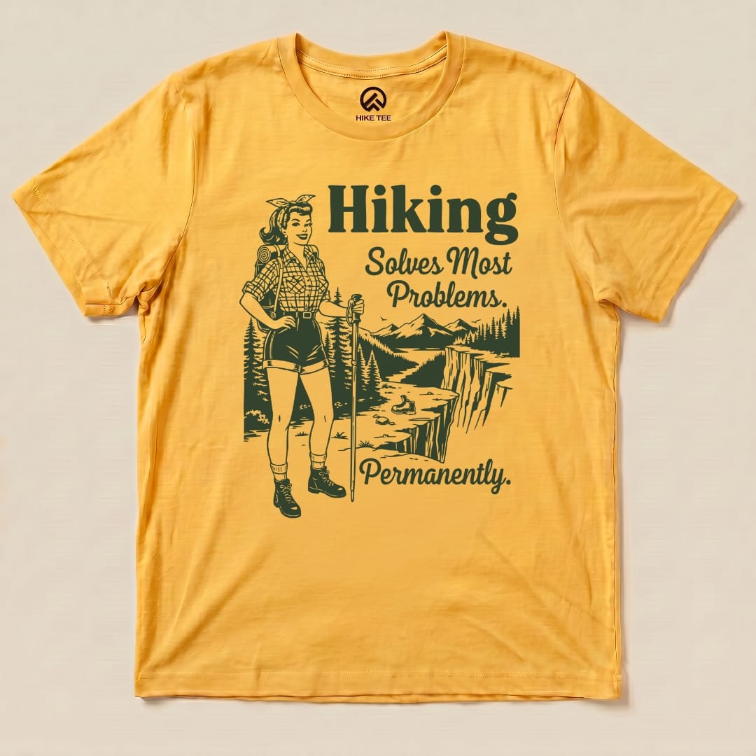 Hike Tee T-Shirt Gold / S Retro Hiking Problems Solved Shirt