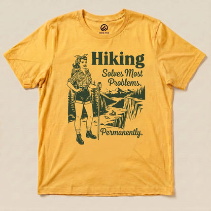 Hike Tee T-Shirt Gold / S Retro Hiking Problems Solved Shirt