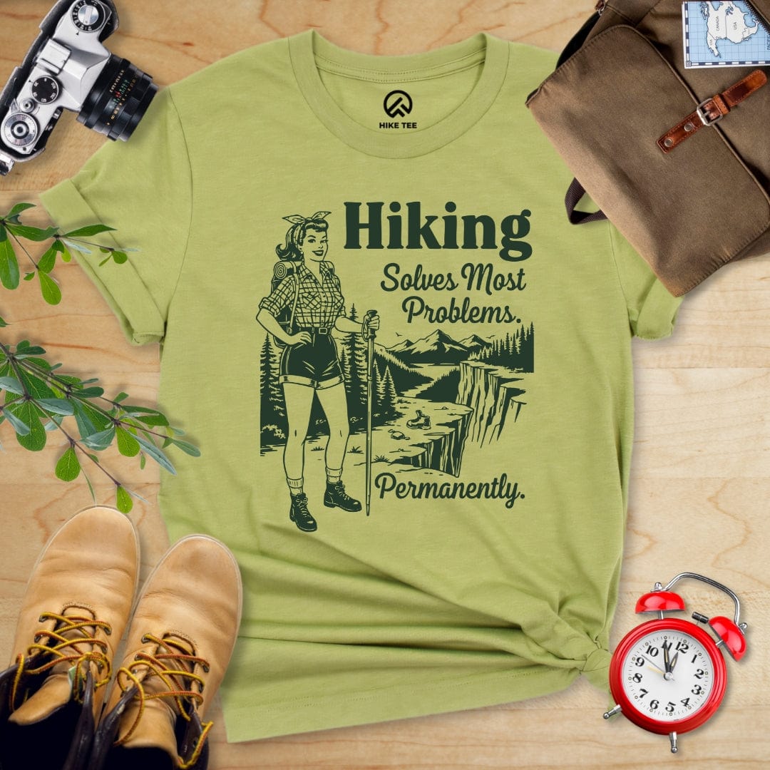 Hike Tee T-Shirt Heather Green / S Retro Hiking Problems Solved Shirt