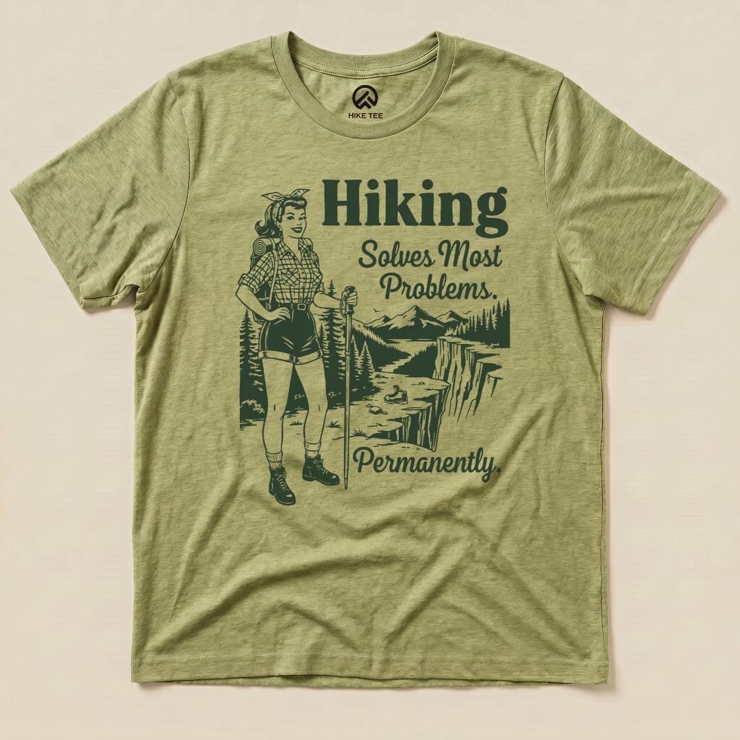 Hike Tee T-Shirt Heather Green / S Retro Hiking Problems Solved Shirt