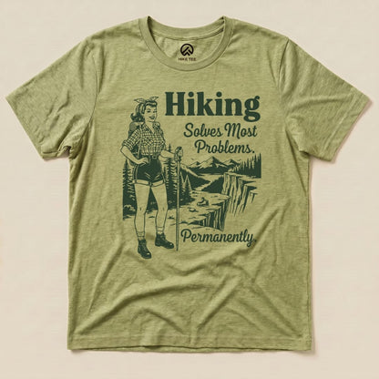 Hike Tee T-Shirt Heather Green / S Retro Hiking Problems Solved Shirt