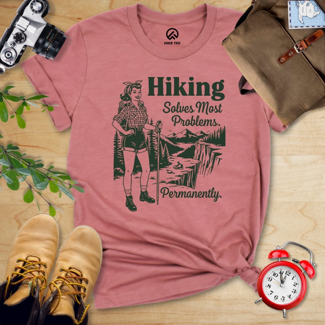 Hike Tee T-Shirt Heather Mauve / S Retro Hiking Problems Solved Shirt