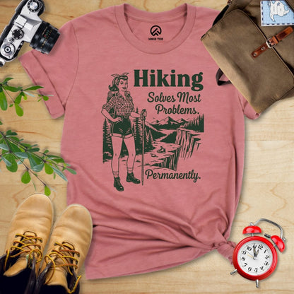 Hike Tee T-Shirt Heather Mauve / S Retro Hiking Problems Solved Shirt