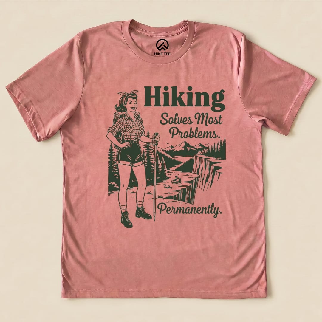 Hike Tee T-Shirt Heather Mauve / S Retro Hiking Problems Solved Shirt