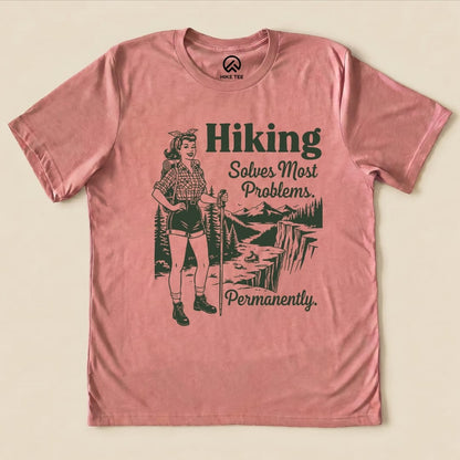 Hike Tee T-Shirt Heather Mauve / S Retro Hiking Problems Solved Shirt