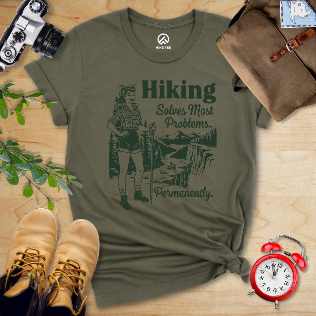 Hike Tee T-Shirt Military Green / S Retro Hiking Problems Solved Shirt