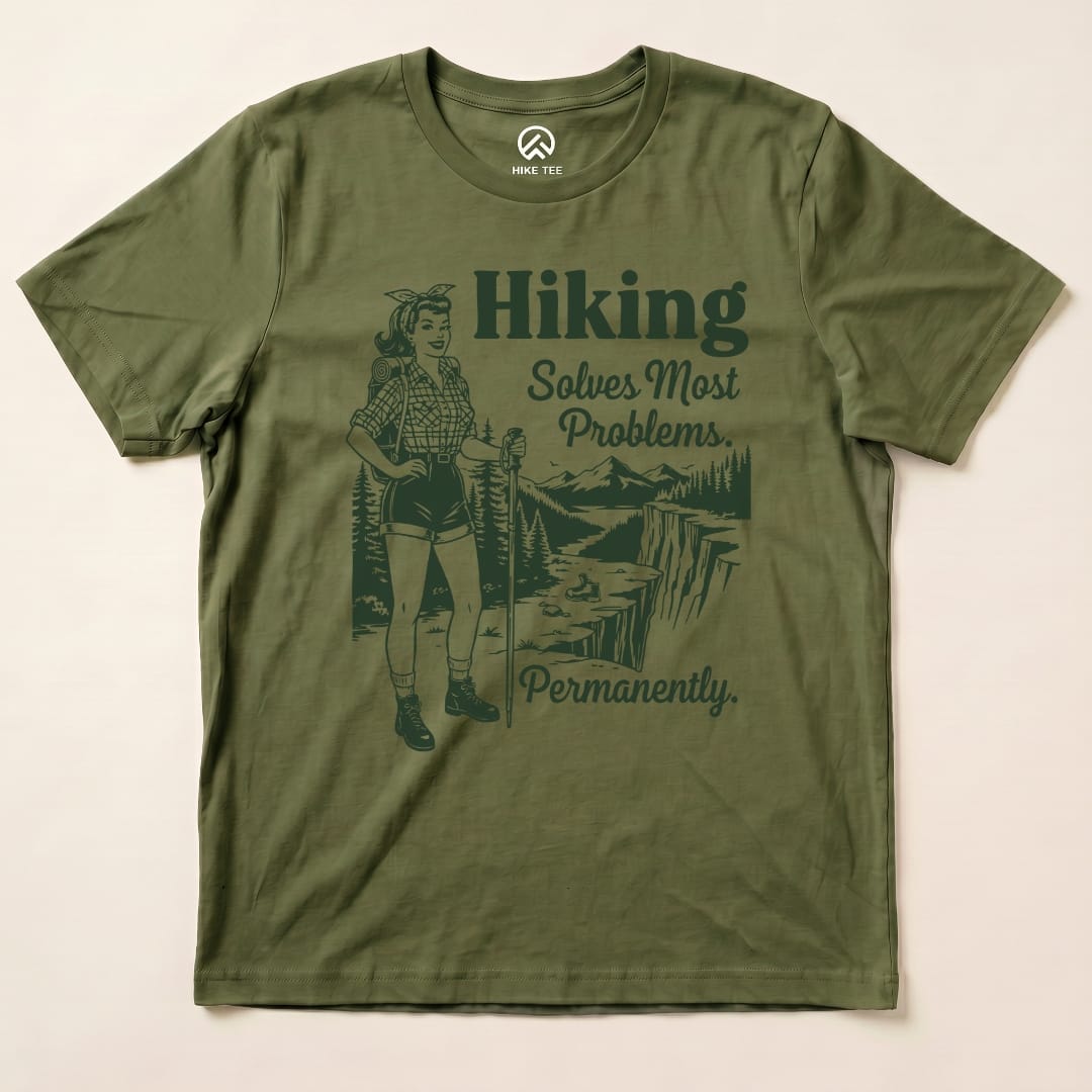 Hike Tee T-Shirt Military Green / S Retro Hiking Problems Solved Shirt