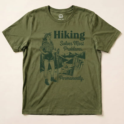 Hike Tee T-Shirt Military Green / S Retro Hiking Problems Solved Shirt
