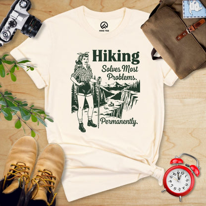 Hike Tee T-Shirt Natural / S Retro Hiking Problems Solved Shirt