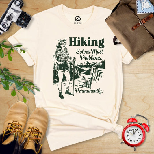Hike Tee T-Shirt Natural / S Retro Hiking Problems Solved Shirt