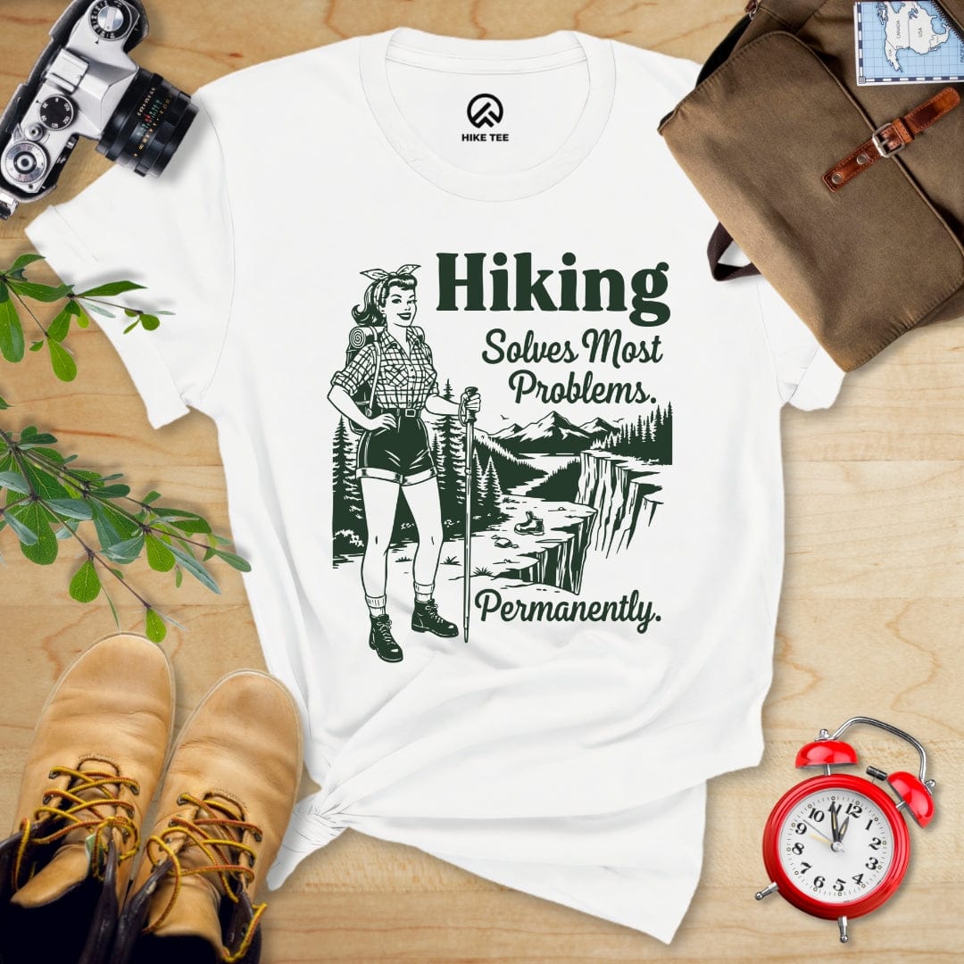 Hike Tee T-Shirt White / S Retro Hiking Problems Solved Shirt