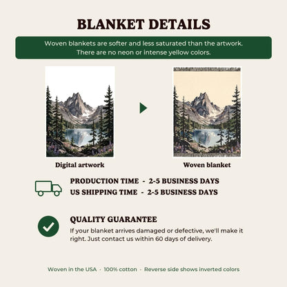 Woven blanket details, production time and quality guarantee
