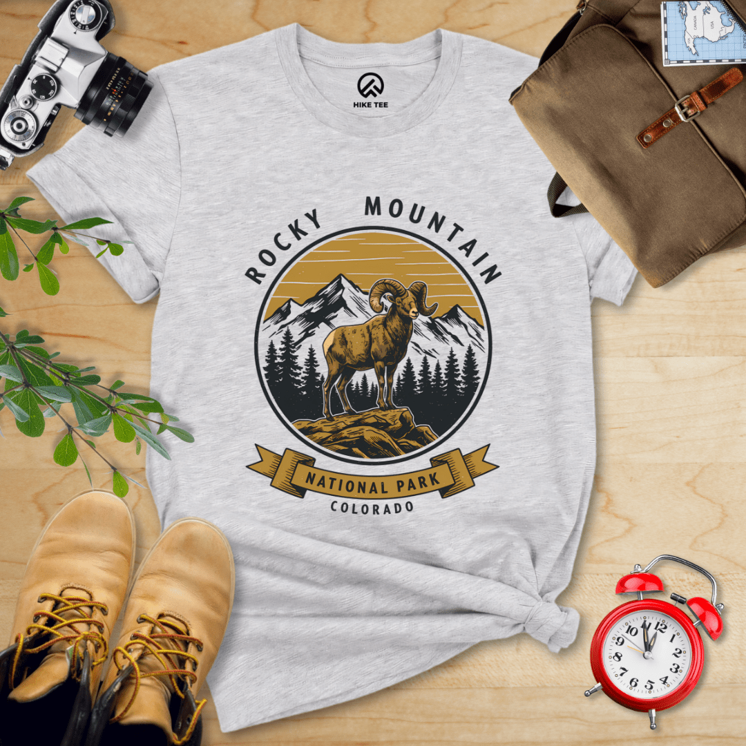 Hike Tee T-Shirt Athletic Heather / S Rocky Mountains Bighorn Sheep Shirt