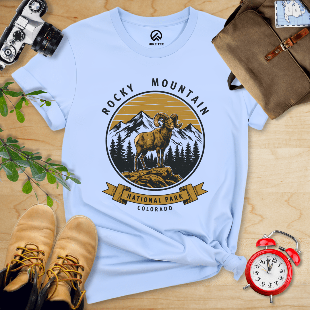 Hike Tee T-Shirt Baby Blue / S Rocky Mountains Bighorn Sheep Shirt