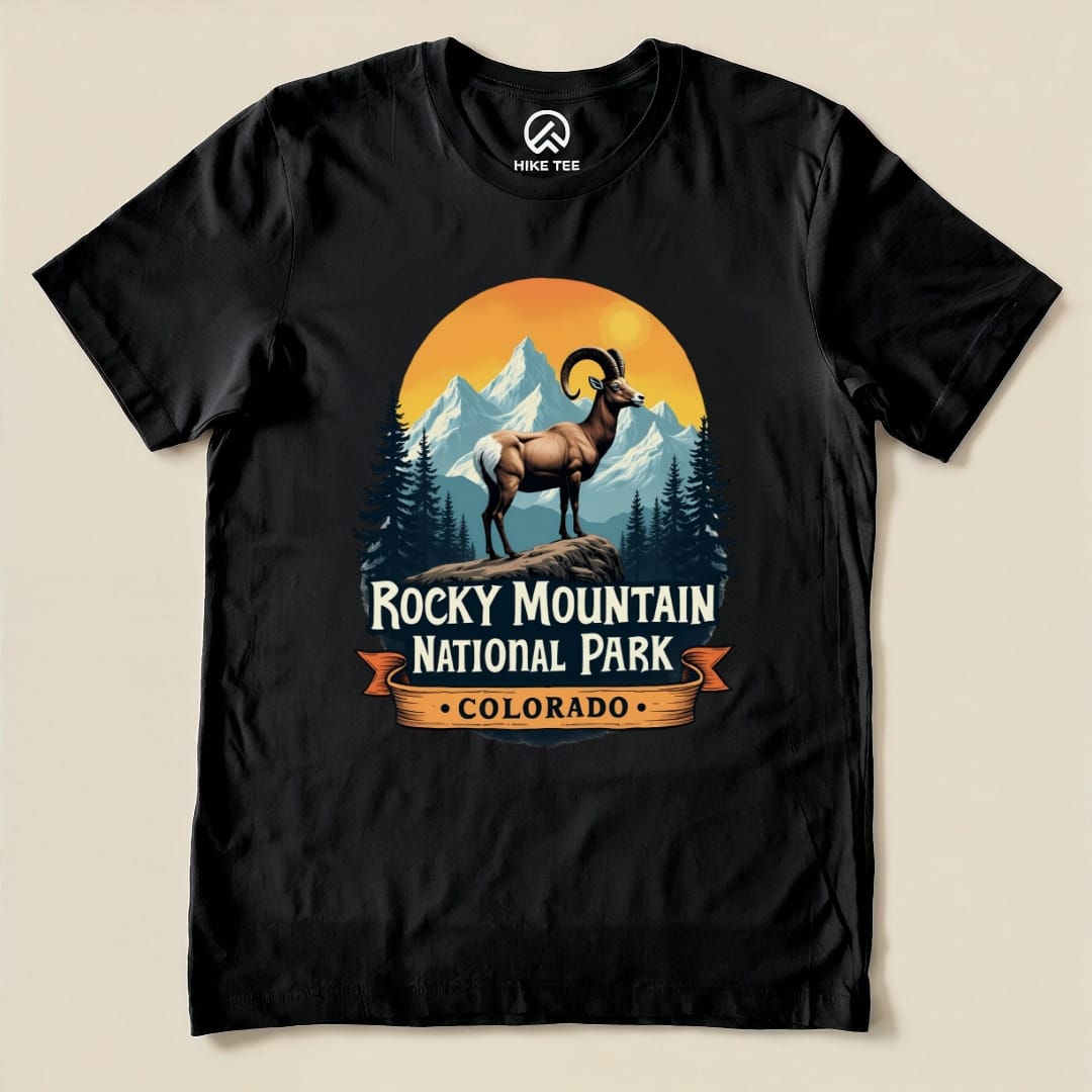 Hike Tee T-Shirt Black / S Rocky Mountains Bighorn Sheep Shirt