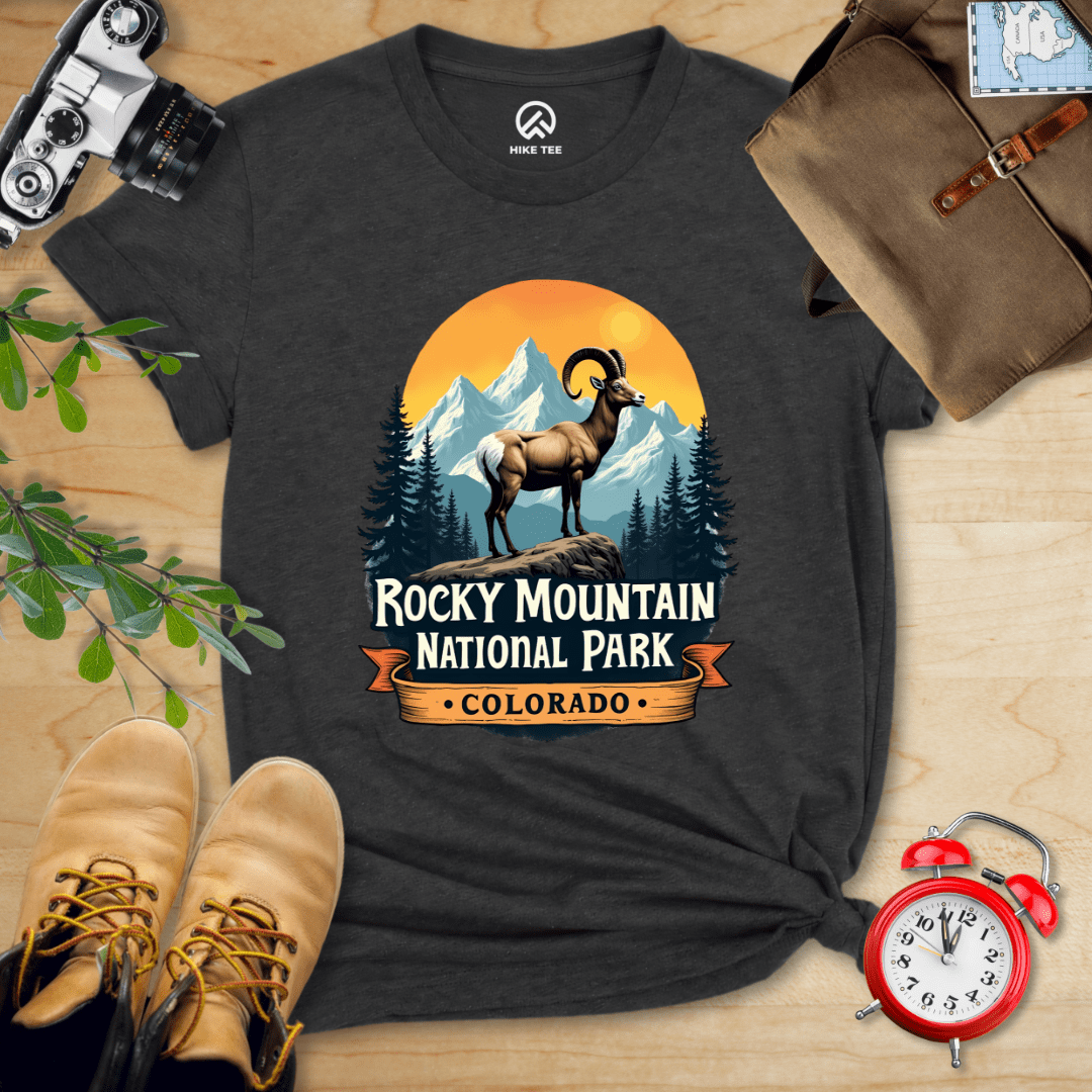 Hike Tee T-Shirt Dark Grey Heather / S Rocky Mountains Bighorn Sheep Shirt