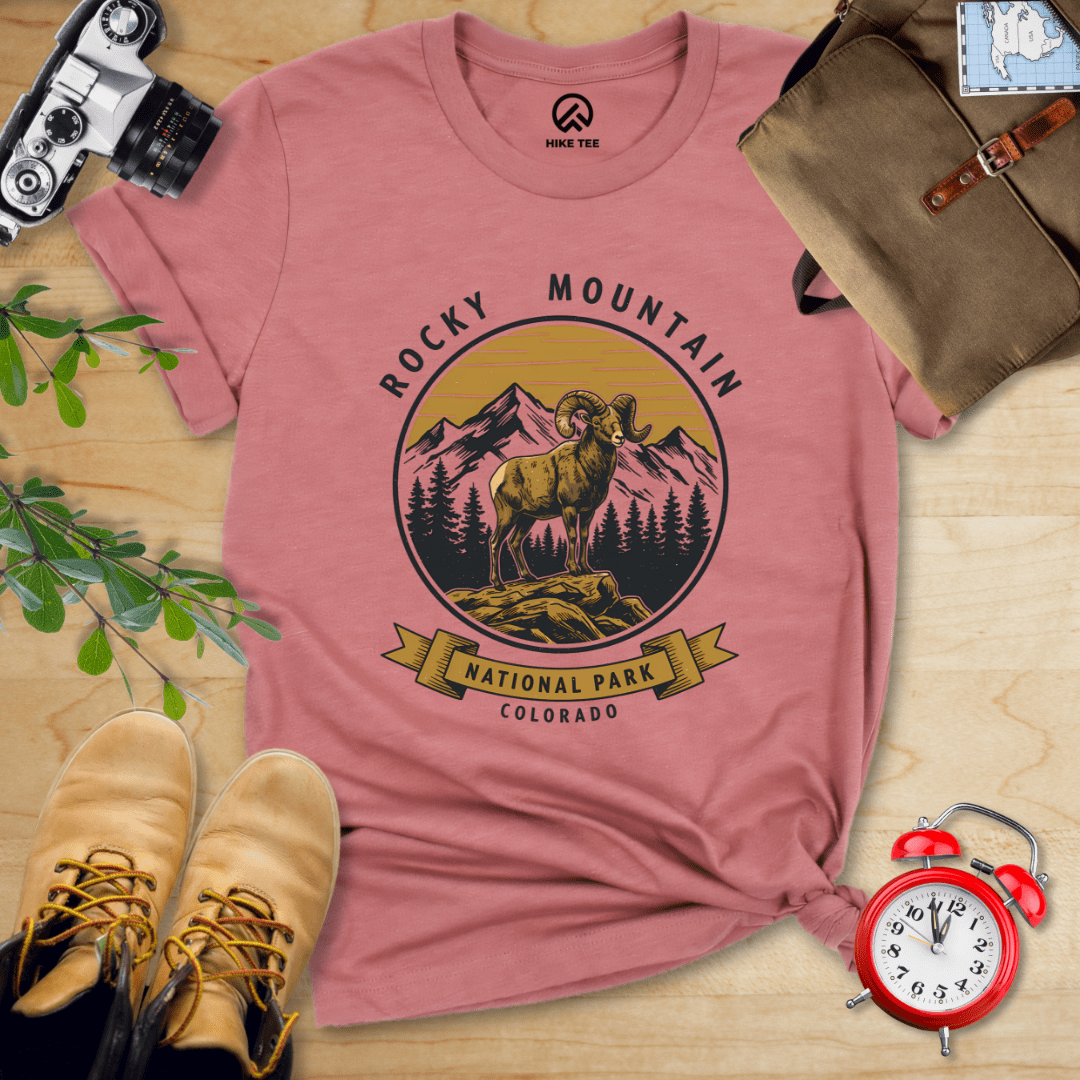 Hike Tee T-Shirt Heather Mauve / S Rocky Mountains Bighorn Sheep Shirt