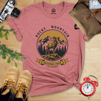 Hike Tee T-Shirt Heather Mauve / S Rocky Mountains Bighorn Sheep Shirt