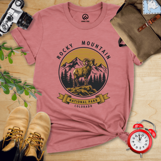Hike Tee T-Shirt Heather Mauve / S Rocky Mountains Bighorn Sheep Shirt