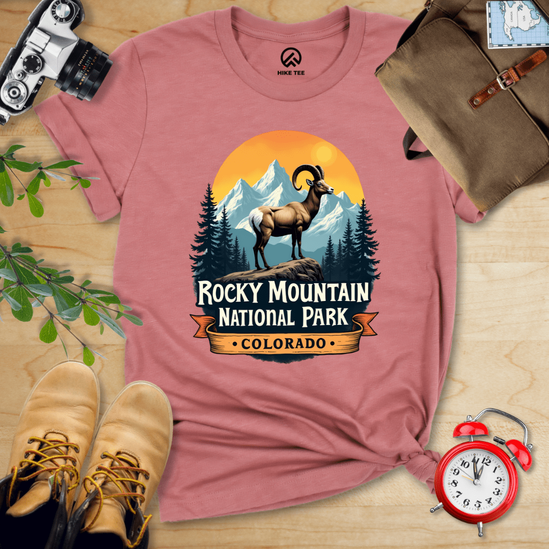 Hike Tee T-Shirt Heather Mauve / S Rocky Mountains Bighorn Sheep Shirt