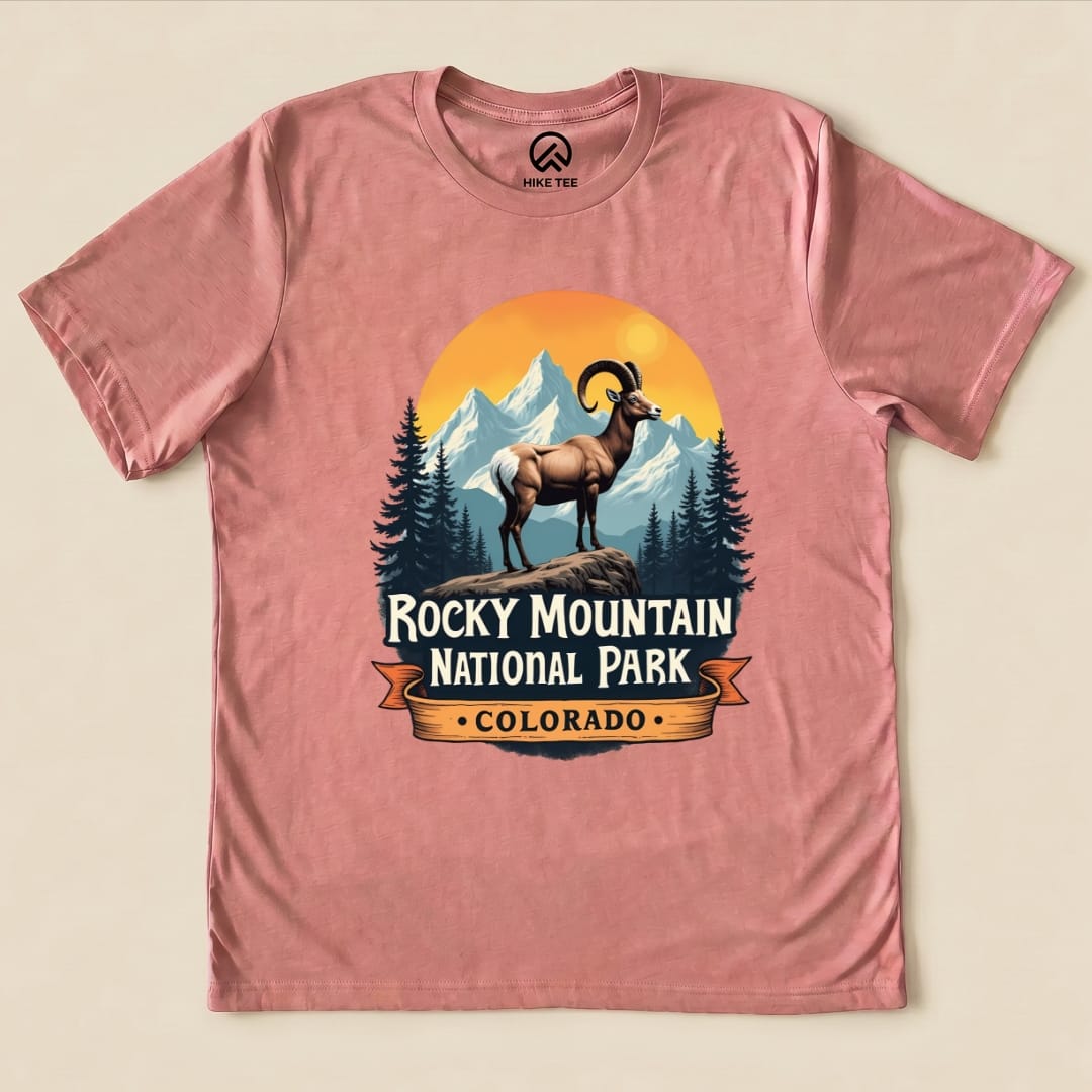 Hike Tee T-Shirt Heather Mauve / S Rocky Mountains Bighorn Sheep Shirt