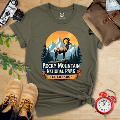 Hike Tee T-Shirt Military Green / S Rocky Mountains Bighorn Sheep Shirt