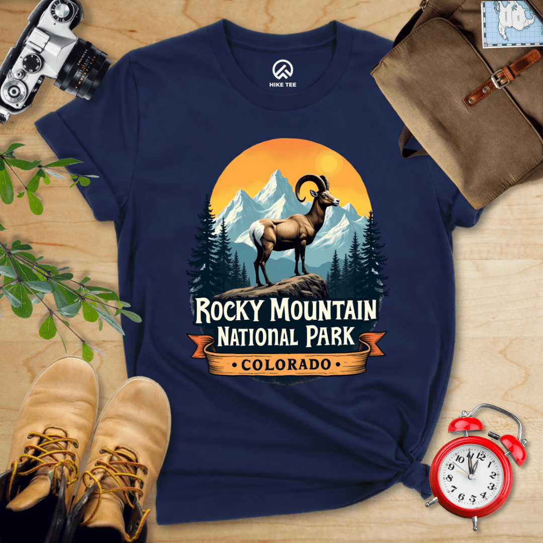 Hike Tee T-Shirt Navy / S Rocky Mountains Bighorn Sheep Shirt
