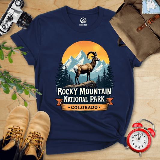 Hike Tee T-Shirt Navy / S Rocky Mountains Bighorn Sheep Shirt