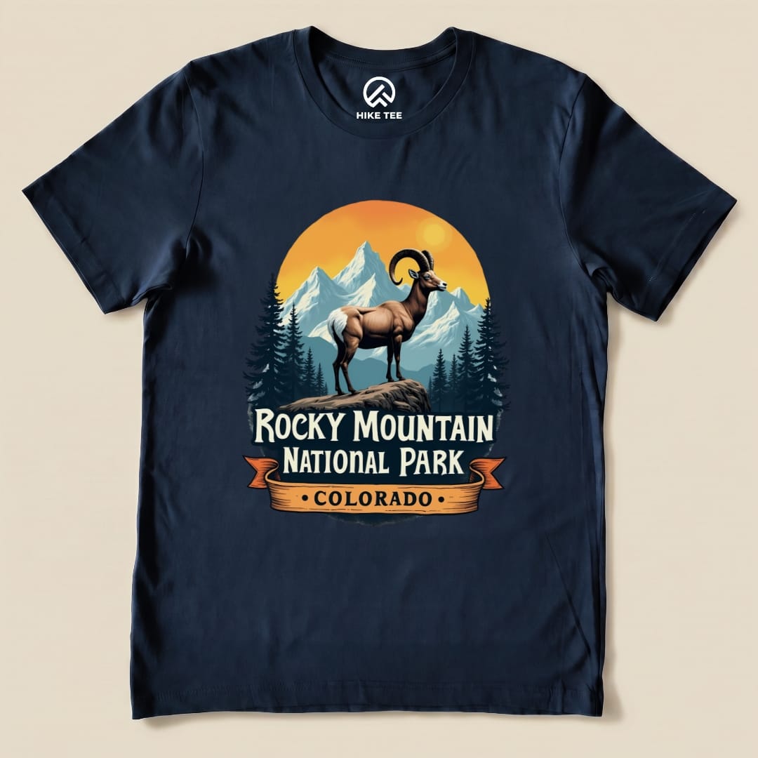 Hike Tee T-Shirt Navy / S Rocky Mountains Bighorn Sheep Shirt