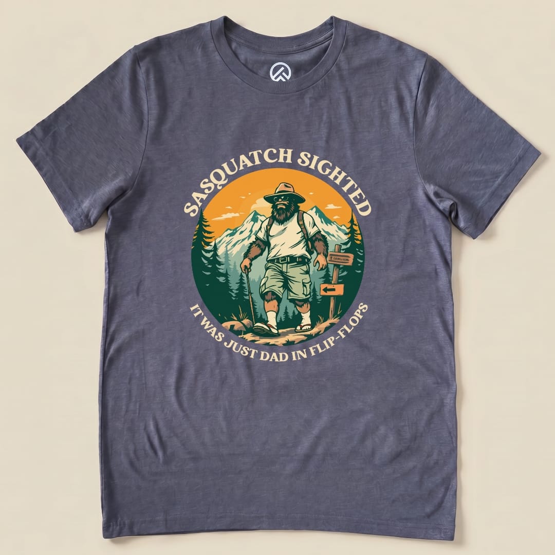 Hike Tee T-Shirt Heather Navy / S Sasquatch in Flip Flops Shirt