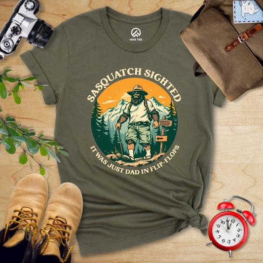 Hike Tee T-Shirt Military Green / S Sasquatch in Flip Flops Shirt