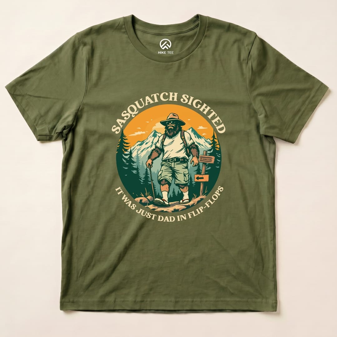 Hike Tee T-Shirt Military Green / S Sasquatch in Flip Flops Shirt
