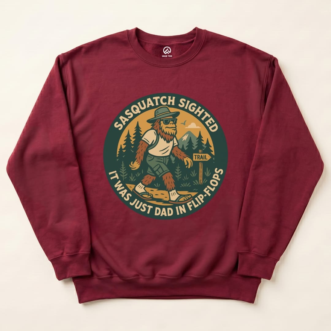 Sasquatch Sighted Sweatshirt Hike Tee Sweatshirt Maroon / S